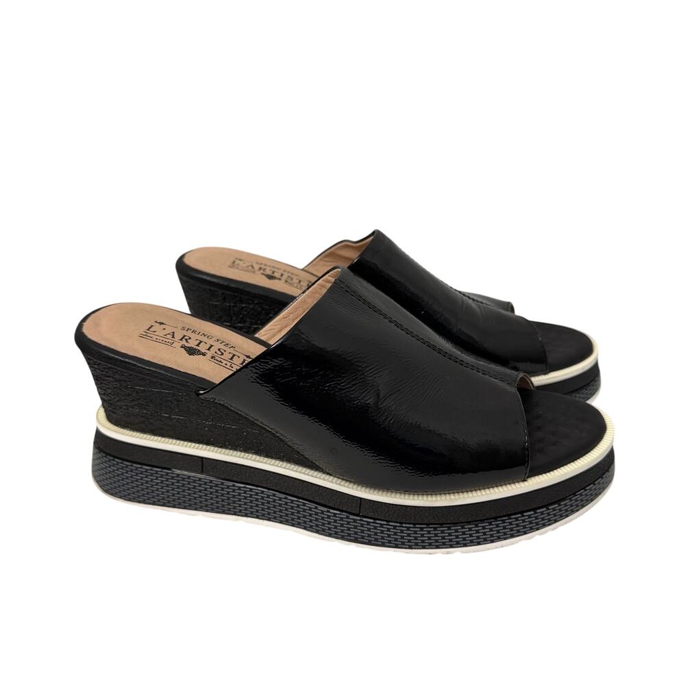 L'Artiste Sandals Womens 10 Platform Wedge Patent Leather Spring Step Nirulla